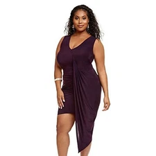FTF Women's Plus Size Ryleigh Sleeveless Drape Asymmetrical Dress Purple 2x
