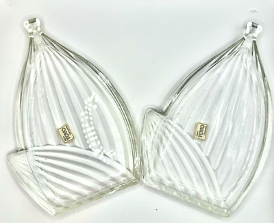 ×2 Bamboo Leaves plates Japan Toyo Glass Brand small thin 1980s With box vtg OPP
