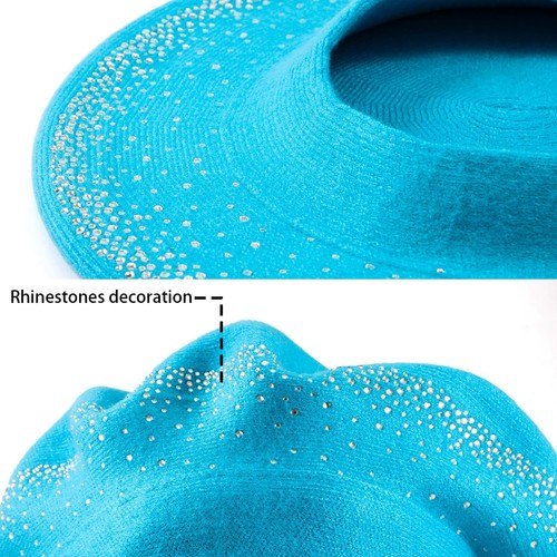 LADYBRO Rhinestone Beret Hats for Women 2 Layers Wool French Hat Lady Winter ... - Picture 6 of 7