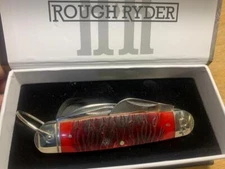 Rough Ryder Striped Red Jigged Bone Scout 4 1/4" Pocket Knife RR2220