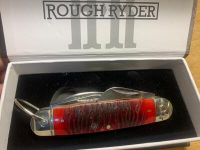 Rough Ryder Striped Red Jigged Bone Scout 4 1/4'' Pocket Knife RR2220