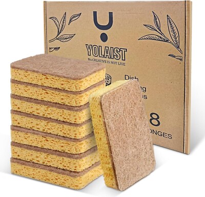 8 Pack Eco Compostable Sponge Kitchen Dish Sponge Biodegradable Washing up Scrub