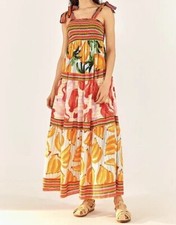 Farm Rio NEW Fruits Scarves Tiered Maxi Dress Size L