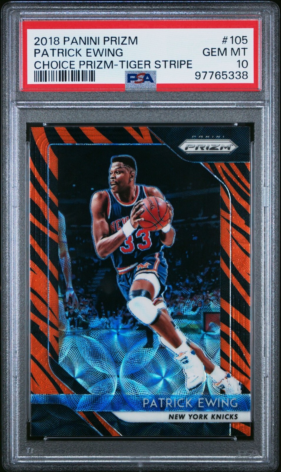 2018-19 PRIZM PATRICK EWING #105 CHOICE PRIZM TIGER STRIPE PSA 10 GEM MINT 💎
