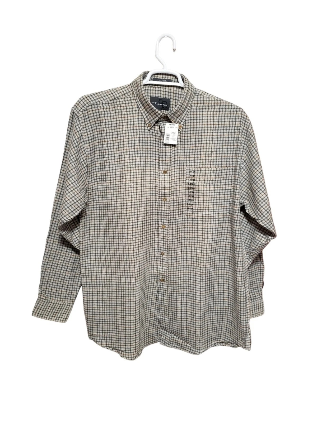 Flannel men's Outdoor Exchange size L Shirt NWT Brown Gray Plaid Long Sleeve