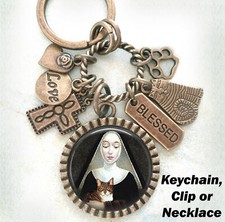 Saint Gertrude of Nivelles Patron of Cats, Bless, Protect Us, Keychain, Necklace