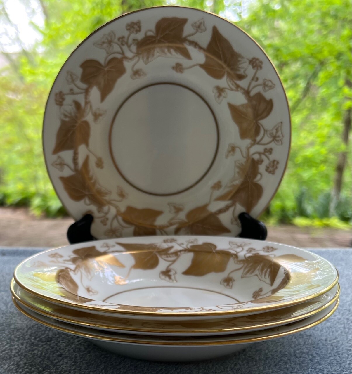Cwc Flat Bowl Set Set of FOUR Wedgwood Golden Ivy Flat Soup Bowls | eBay