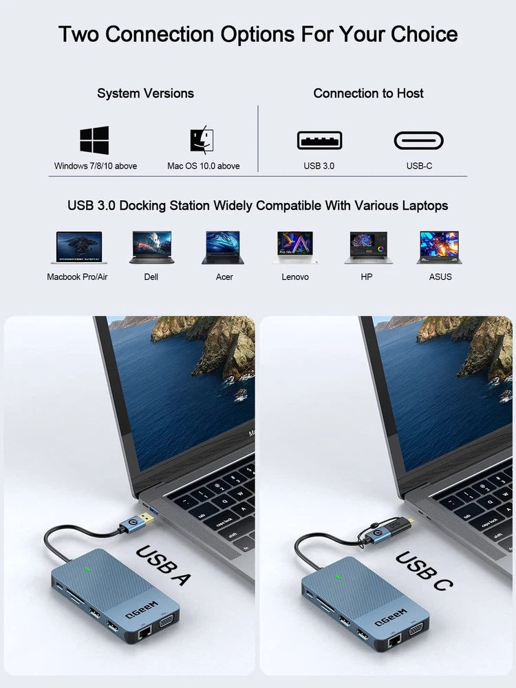 Usb 3.0 Docking Station Triple Display Usb Hub Dual Monitor Usb C Laptop Docking