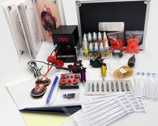 Starter Beginner Tattoo Kit 2 Coil Machine Guns Power Supply Needles Inks Grips