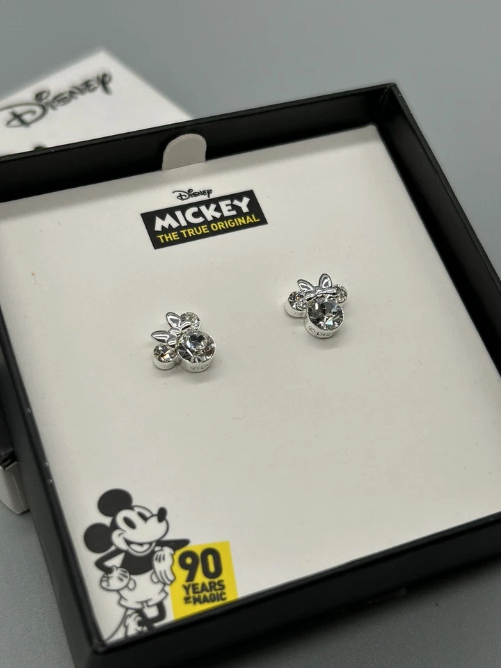Disney Mini Ratón Circonita Cúbica Chapado en Plata Sud 10mm Pendientes Perforados NUEVO Foto 3 de 4