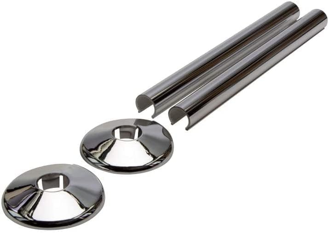 Chrome Radiator Pipe Covers Snapfit 2 Pack 200Mm Long 15Mm Pipe Central Heating