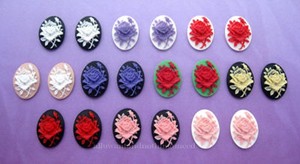 20 unset Mixed Colors ROSE 25mm x 18mm Costume Jewelry 10 pairs craft CAMEOS Lot