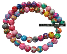 Fimo clay 8 mm round beads handmade mixed colors perfect for jewelry  GBS075