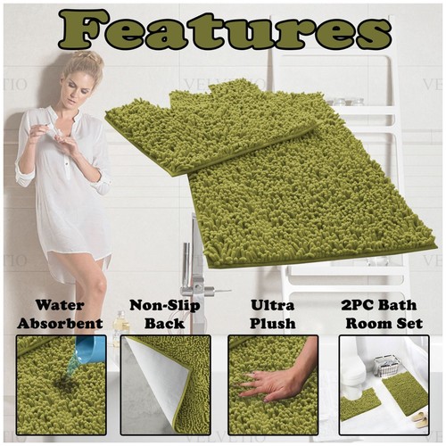 MEMORY LOOP BATH MAT SET PEDESTAL NON SLIP SUPER SOFT TOILET BATHROOM RUG 2PC - Picture 63 of 341