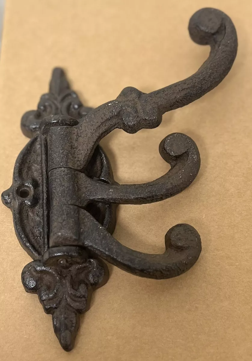 Black Brown Cast Iron Swivel 3 Hook Wall Mount Victorian Vintage