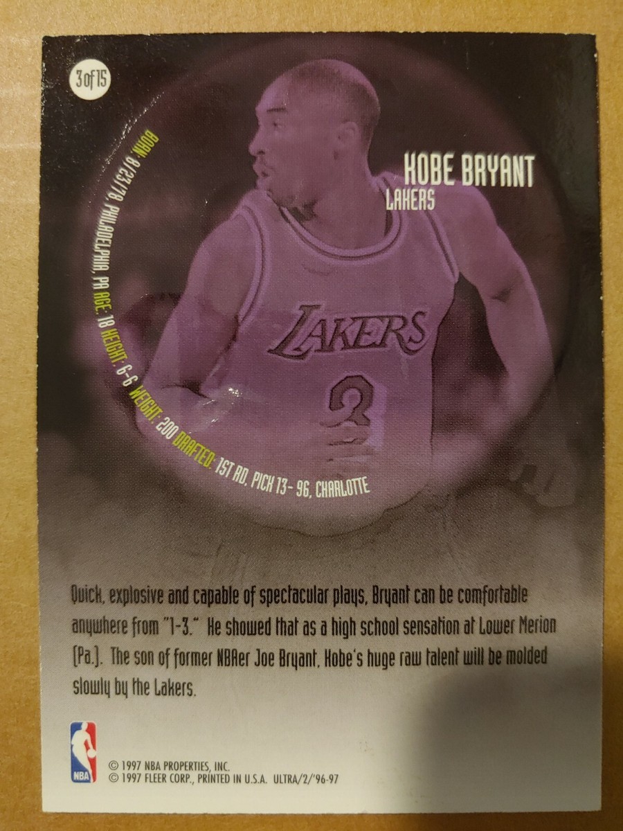 1996-97 Fleer Ultra All-Rookie #3 of 15 Kobe Bryant RC