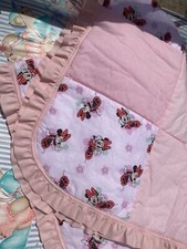 VINTAGE Mickey Minnie Mouse Pink Blanket Crib Comforter Baby Quilt 52" x 38"
