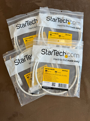  (4) Startech 3ft CAT6 Ethernet Cable - WHITE Gigabit CAT 6 Wire 100W PoE