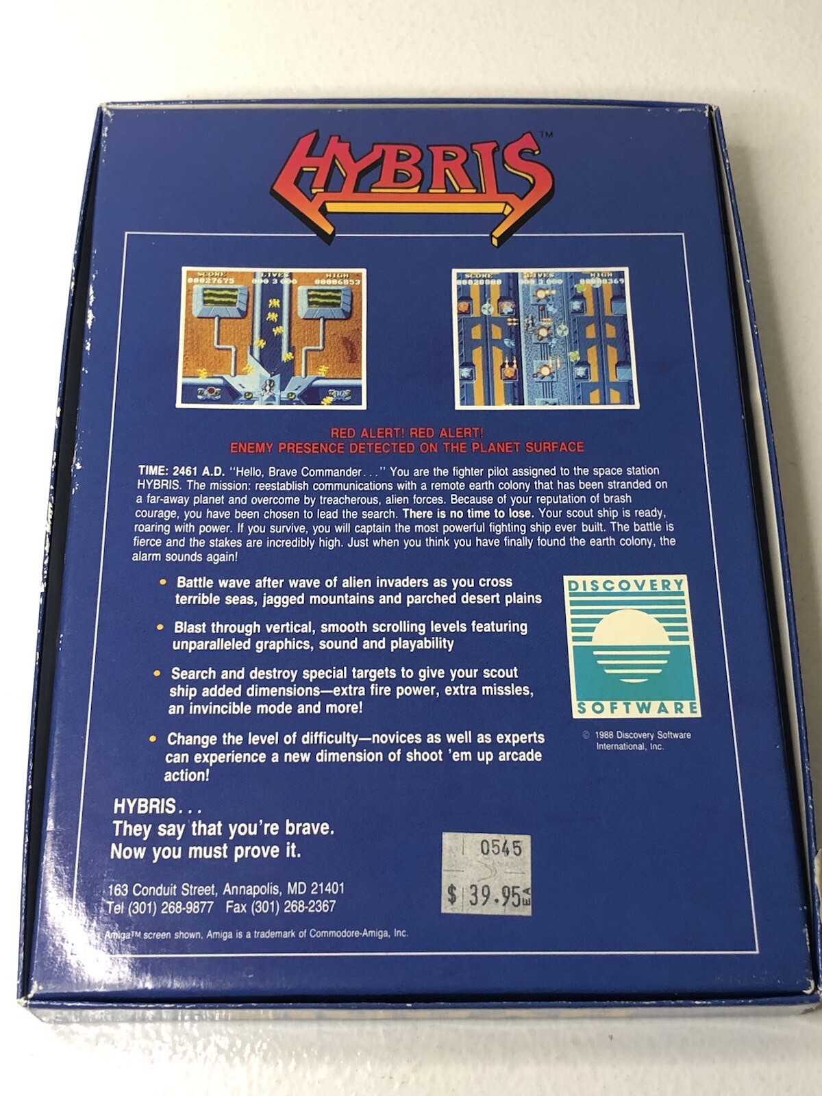 Hybris Commodore Amiga Game 1988 Discovery Software disk PC CLEAN CIB box RARE