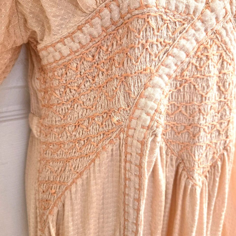 Maxi Vestido FREE PEOPLE Southwest Talla S Encaje Corte Bajo Cuello en V Gasa Rubor Melocotón Foto 4 de 4