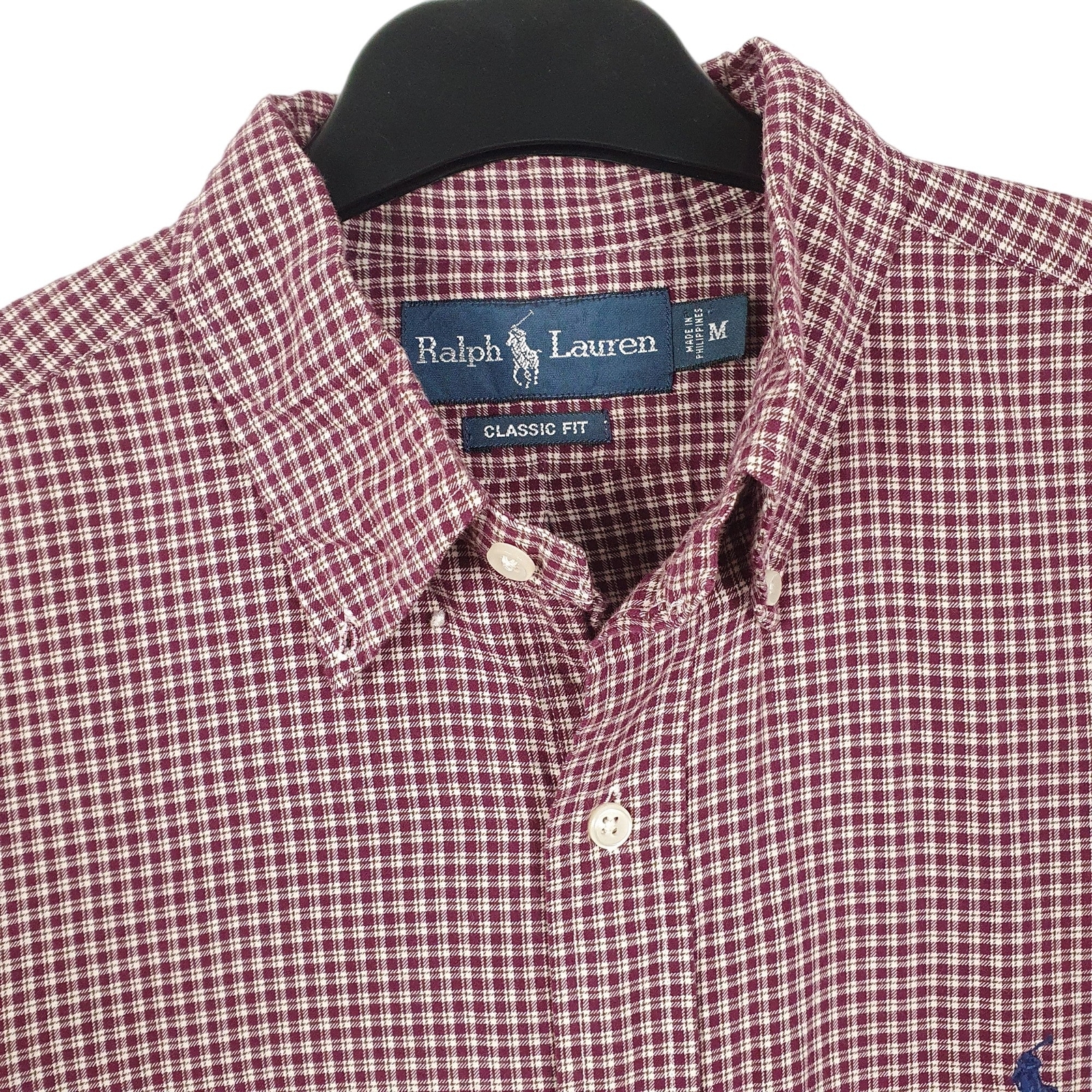 RALPH LAUREN Burgundy Check Shirt Classic Fit Long Sleeve Casual Mens M image 2