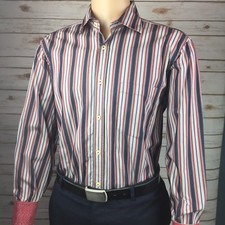 Bugatchi Uomo Mens Multi Color Striped Dress Shirt L Flip