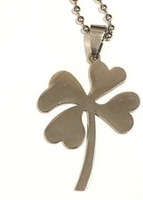 large polished stainless steel pendant four leaf clover good luck charm