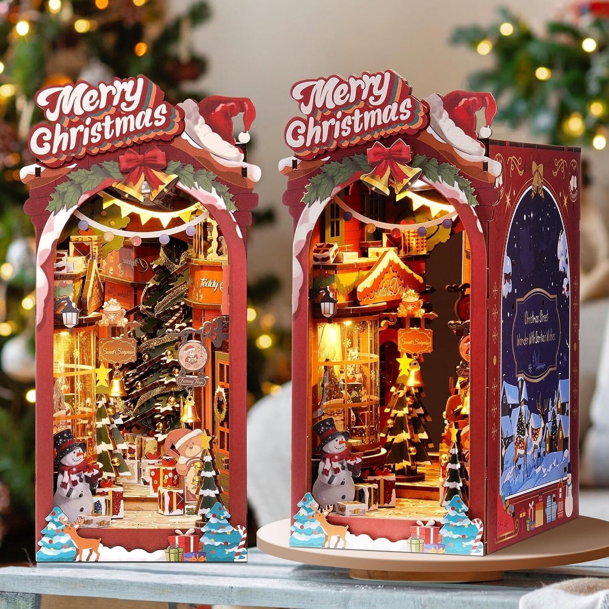 Rolife DIY Book Nook Kit Christmas Dollhouse with LED Bookshelf