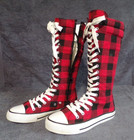 Fashion 6, 12.5" Tall Lace Side Zipper Plaid Sneakers women's size 8M — photo 1