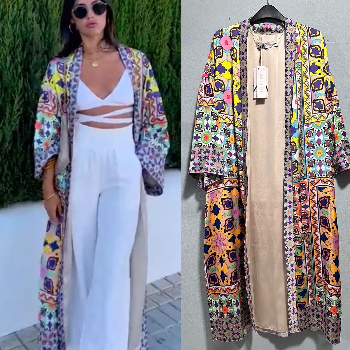 ZARA WOMAN MULTICOLOR PRINTED SATIN LONG KIMONO SIZE SMALL ZARA WOMAN MULTICOLOR PRINTED SATIN LONG KIMONO SIZE SMALL