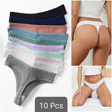 10Pcs Women Sexy Cotton Striped Thongs Panties Lingerie G-String Underwear  