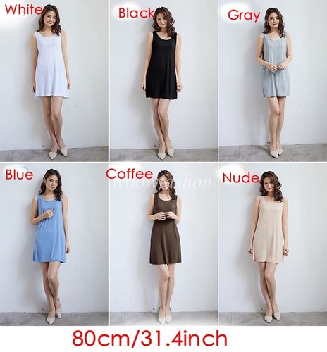 Mujeres Cuello Redondo Completo Slip Liso Largo Sin Mangas Vestidos Camisola Forro Bajo Vestido - Imagen 25 de 29