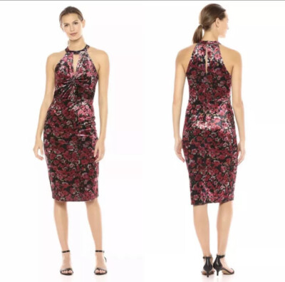 New BCBGeneration Medium Floral Velvet Halter Cut Out Dress Whimsical Fairy
