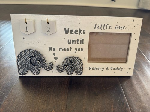 Pregnancy Countdown Sonogram Picture Frame with Number Tiles Elephant Newborn