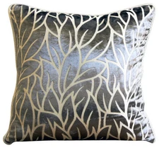 Paloma Green Throw Pillow Cover, 16"x16" Velvet Cushion-Paloma Gray Leaves