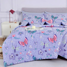 Kids Twin Comforter Sets for Girls 6 Pieces Butterfly Purple Bedding Set for Tee