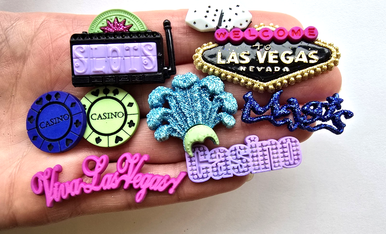 Craft Buttons VIVA LAS VEGAS Casino Chips Dice Slots Sewing Charms Card Making