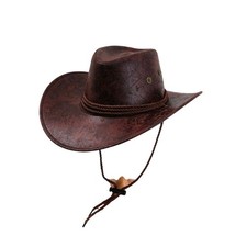 Cowboy Hat Western Style Faux Leather Brown String Chin Strap For Women