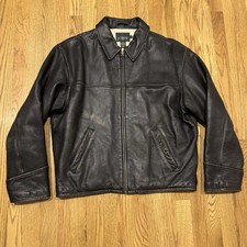 Vintage J Crew Leather Full Zip Jacket Men  s Large Quilt Lined Oarsman Black Vtg