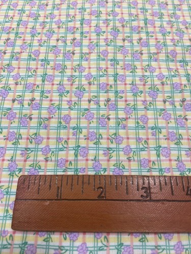 Vintage Gingham Rose Gelb Lila Baumwollstoff 4 Yards Mini Blumen 45" x 4 Yds - Bild 5 von 5