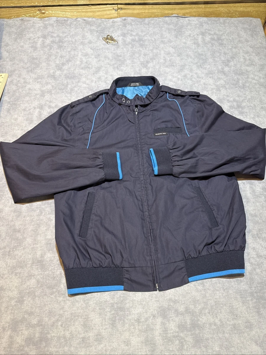 Veste VTG EUC Members Only pour homme, grande taille aviateur bleu marine avec fermeture éclair légère