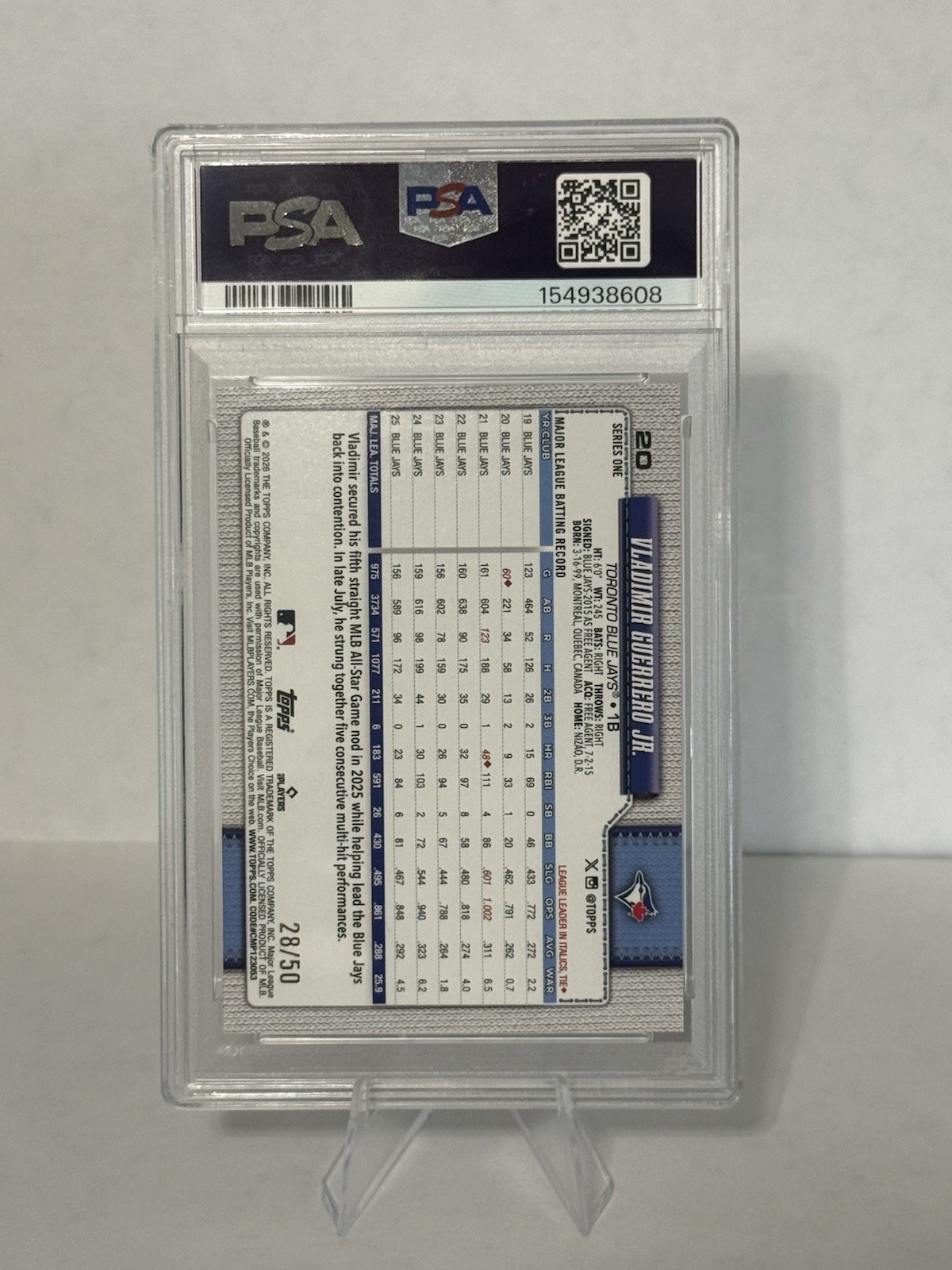 2026 Topps Vladimir Guerrero Jr. Gold Diamante /50 PSA 8 NM-MT #20 Blue Jays view 2