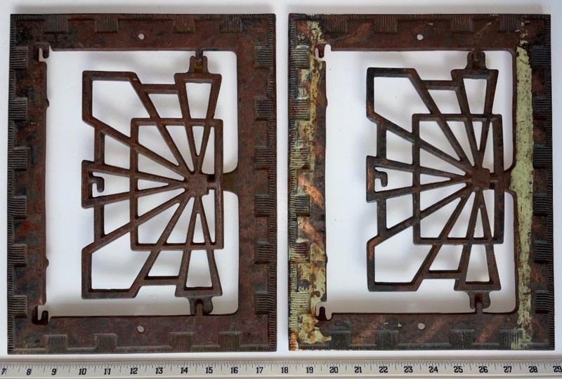 Symonds Co. Matched Pair of cast iron Deco wall mount furnace vent covers