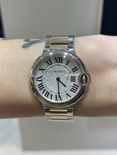 Cartier Ballon Bleu 3005 36MM Two Tone 18K Yellow Gold Steel Quartz Watch