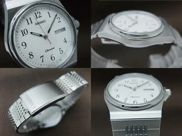 Seiko Chronos Day Date 5H23-7D20 SS White Dial Quartz Arabic 33.5