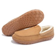 Moccasins For Men Memory Foam Warm Plush Slippers,Indoor Outdoor 13 Brown