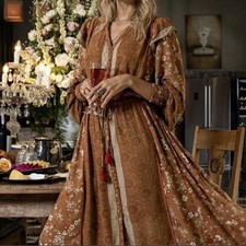 Tulle & Batiste Grace Maxi Dress Button Front Elastic Waist Terracotta Small