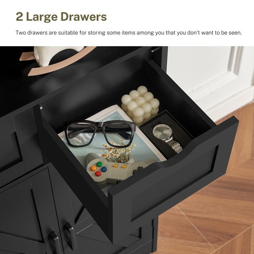 Farmhouse Storage Cabinet with Doors & 2 Drawers, Bathroom Cabinet with Adjus... - Picture 7 of 9