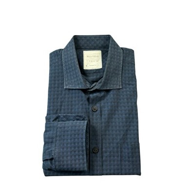 Billy Reid Blue Navy Checked Cotton Men s L/S Button Front Size Large Standard 