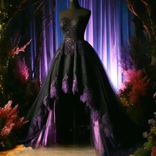 Vintage Prom Dress Black Purple Wedding dresses Sweetheart Sleeveless Gothic